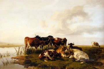 Thomas Sidney Cooper Painting - El rebaño de tierras bajas animales de granja ganado Thomas Sidney Cooper